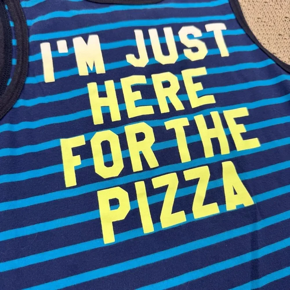 OshKosh B'gosh Blue and Yellow Striped Kids Just Here For The Pizza Tank Top ~ 8